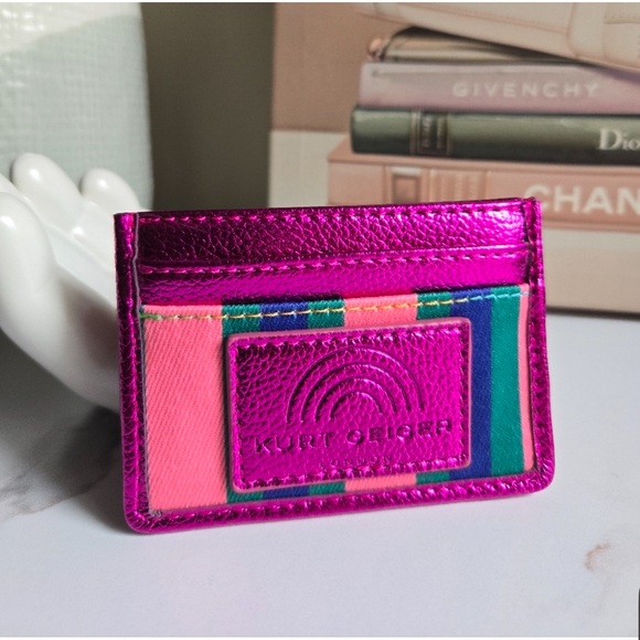 Kurt Geiger Pink Metallic Stripe Card Holder NIB - Picture 3 of 4